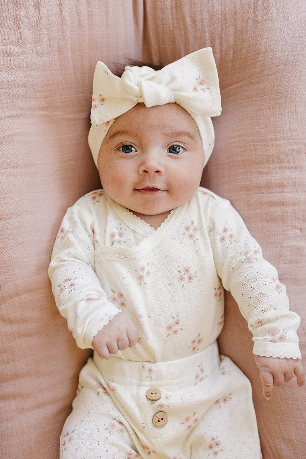 Pink Floral Pointelle Cotton Head Wrap