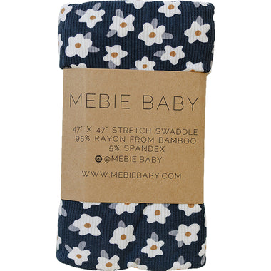 Navy Daisy Ribbed Bamboo Stretch Swaddle