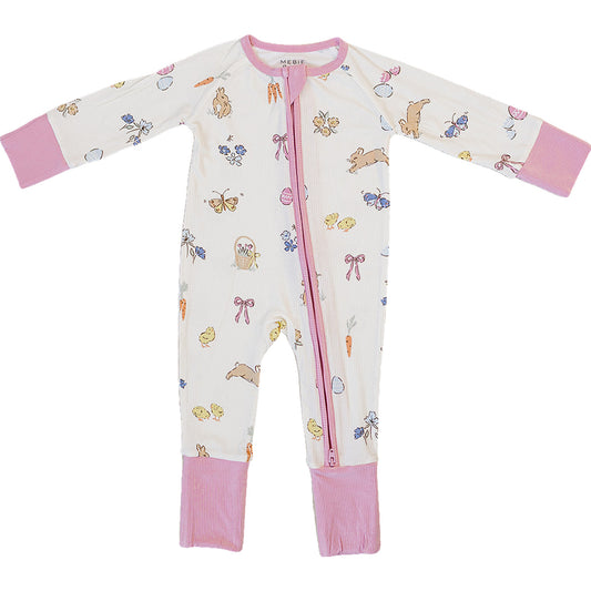 Pink Bunny Ribbed Bamboo Zipper