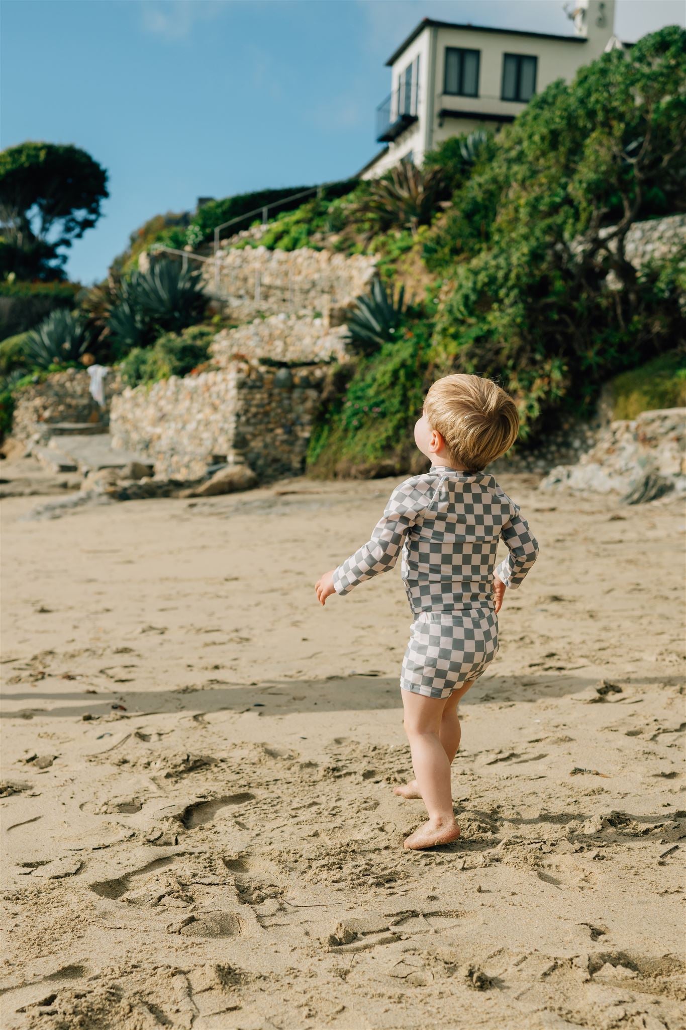 Light Green Checkered Long Sleeve Swim Set